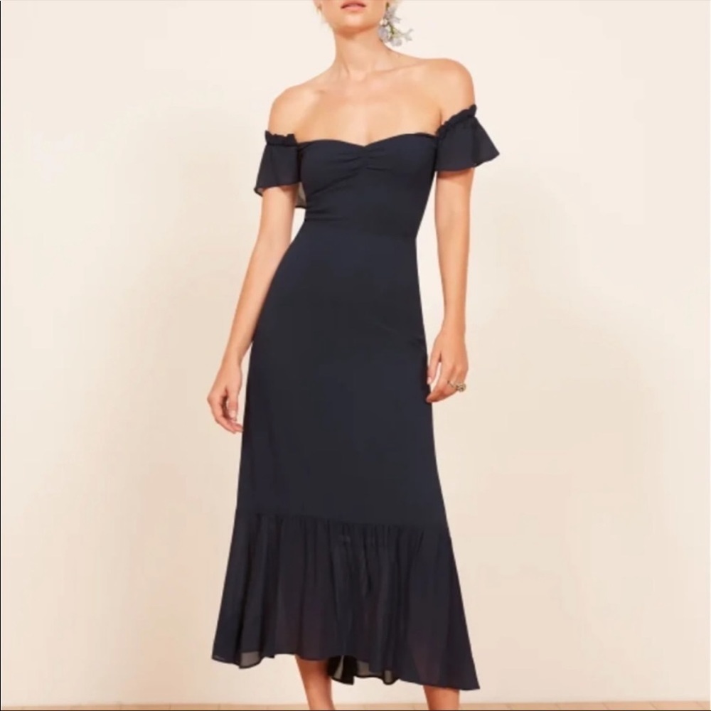 Reformation Butterfly Dress Navy New - Picture 3 of 6